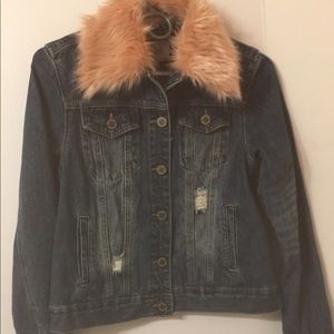 YMI Denim Jacket with Detachable Faux Fur Collar